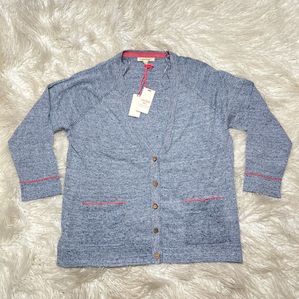 WHITE STUFF ANCHOR MARL WOMENS CARDIGAN INDIGO BLUE SWEATER LINEN